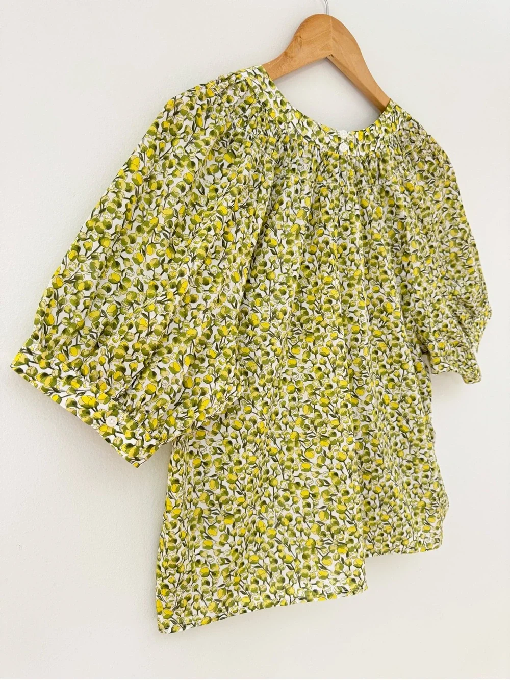 J. Crew High-neck Puff-sleeve Smock Top in Liberty Eliza's Yellow Fabric, Size L